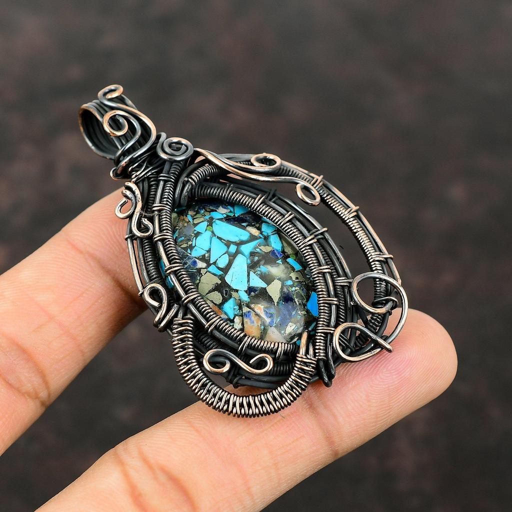 Copper Multi Turquoise Pendant Copper Wire Wrapped Pendant Gemstone Pendant Ethnic Style Pendant Gift For Him Handmade Copper Wire Jewelry