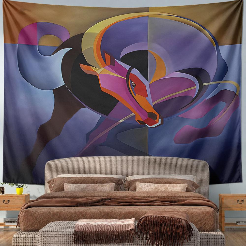 Abstract Geometric Horse Tapestry Wall Hanging Modern Colorful Art Decor for Living Room Bedroom Study Room Gift