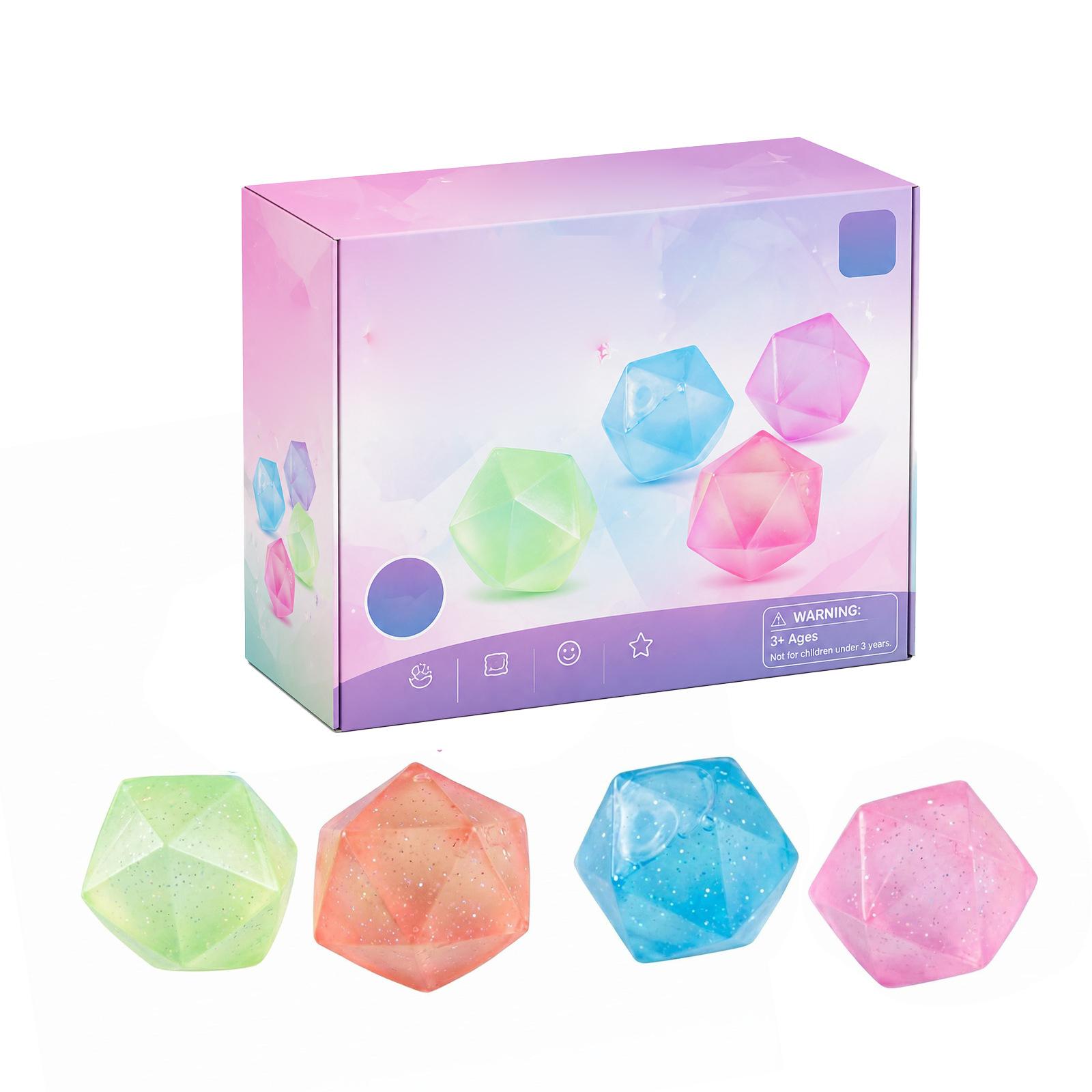 

Squishy Slow Rising Stress Relief Toy Set Pack of Four Durable Soft Squeeze Toys for Anxiety and Sensory Play with Glitter Filled Design One Size