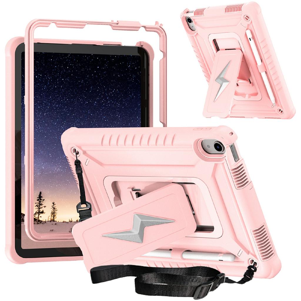 Pro iPad (2025)/10,9 (2022) Pouzdro s opěrkou PC + Silikonový kryt na tablet s ramenním popruhem