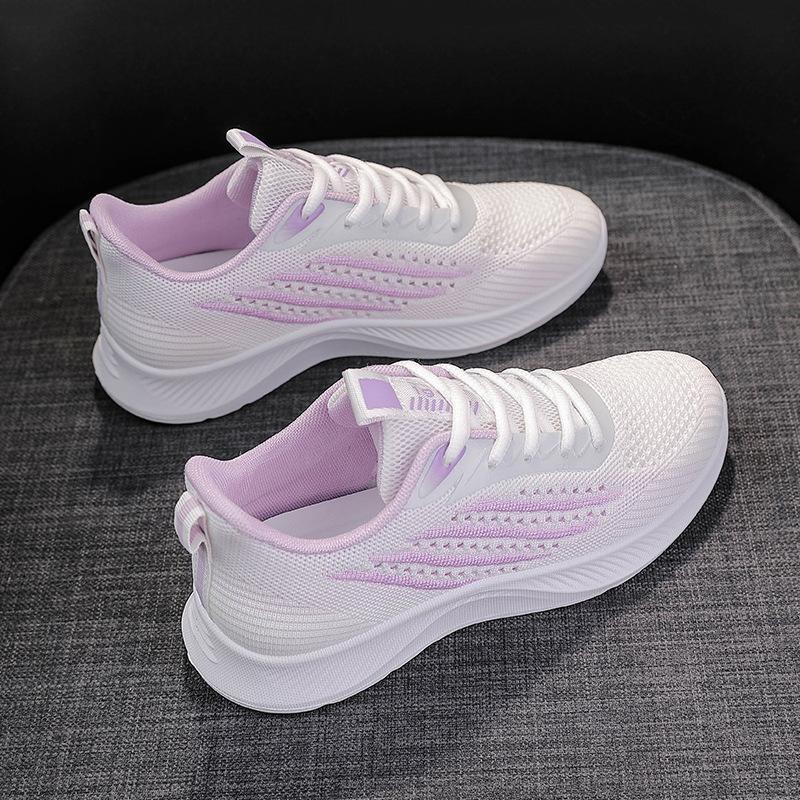 2026 summer new breathable fly-woven sports shoes women's versatile fly-woven mesh flat bottom lightweight hollow running shoes women