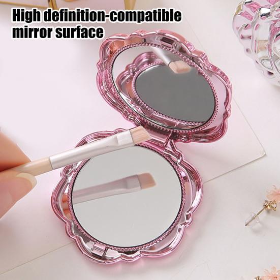 Yousheng 3D Rose Double-sided Mirror Portable Travel Mini Foldable Makeup Mirror Women Girls Vintage Pocket-sized Handheld Vanity Mirror