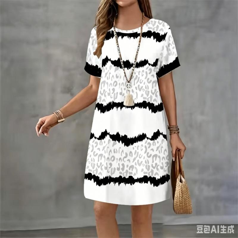 Geometric Stripe 3d Print Dress For Women Summer Sundress Loose Casual Short Sleeve O-Neck A-Line Dress Women Beach Mini Dresses