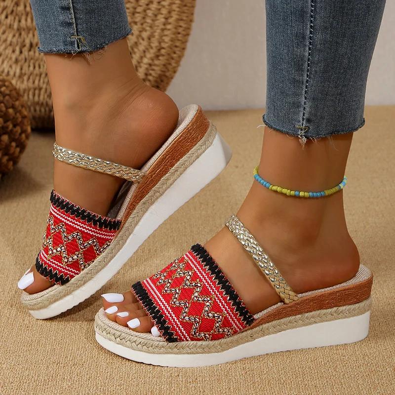Fashion Fashion Weaving Women's Wedge Sandals Lightweight Platform Summer Slippers Woman Comfortable Non Slip Beach Sandalias Mujer 2025