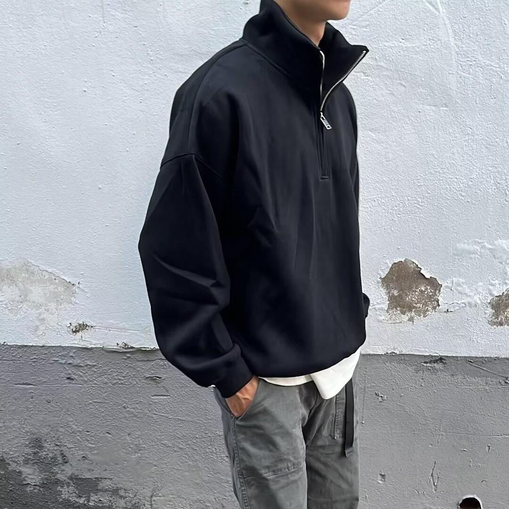 Men's Versatile Half-Zip Stand Collar Hoodie - Trendy, Heavyweight, Loose-Fit, American-Style for Spring/Autumn