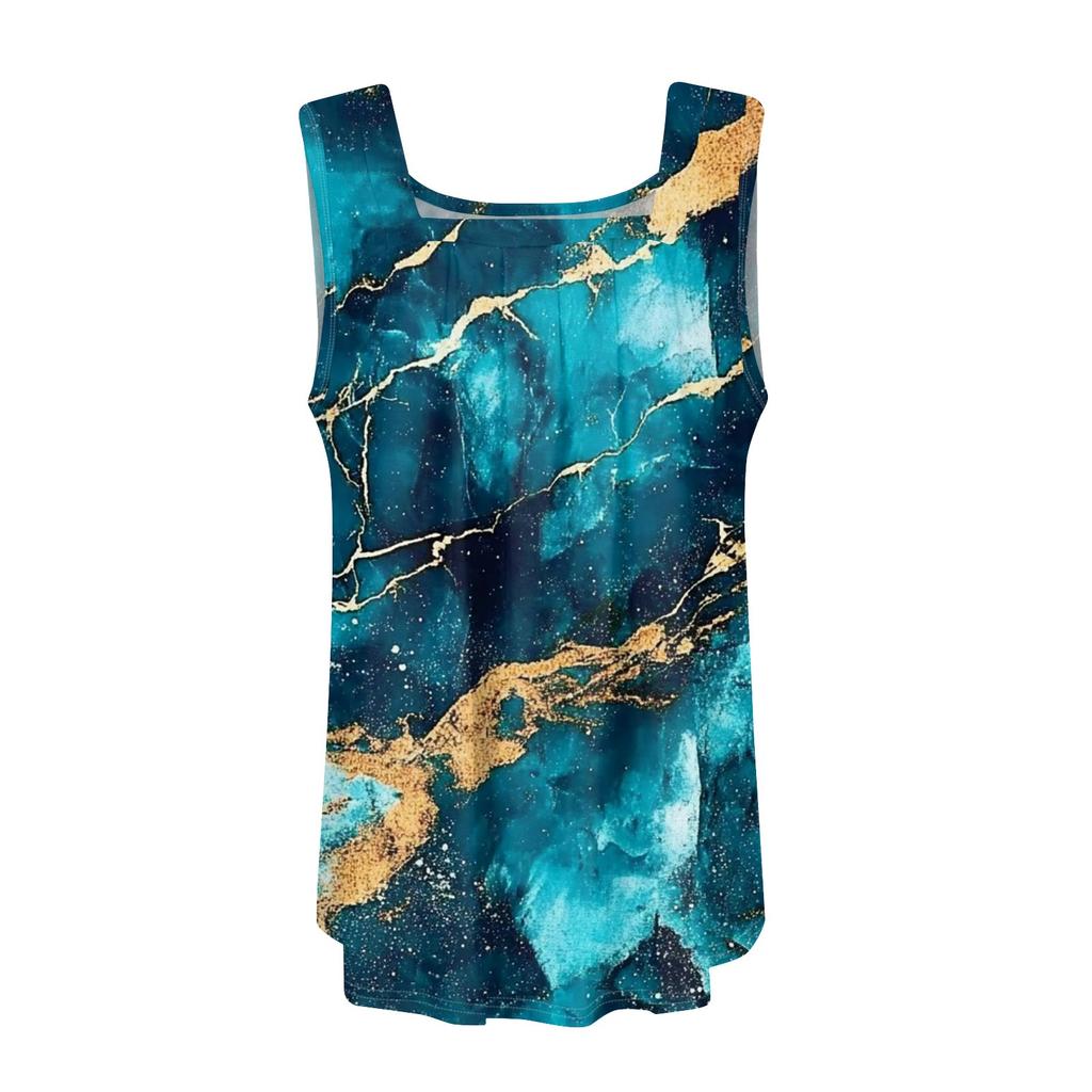 Ärmelloses Tanktop mit plissiertem, quadratischem Ausschnitt und Pflanzendruck für Damen