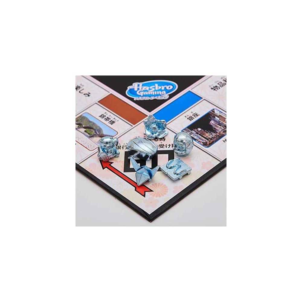 Hasbro Monopoly Japan Edition Family Board Game with Original Tokens Sakura Sushi Daruma Maneki Neko for 2-6 Players Ages 8+