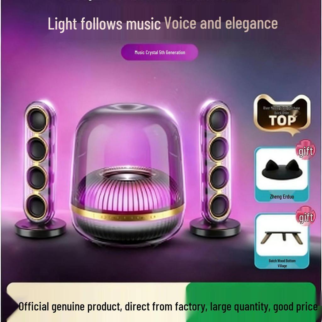 Crystal 5 Bluetooth Speaker: Desktop Stereo Surround Sound with App Control for Home Use