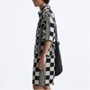 Zara Loose Geometric Pattern Casual Polo Shirt Men shirts Black White 6085464-064