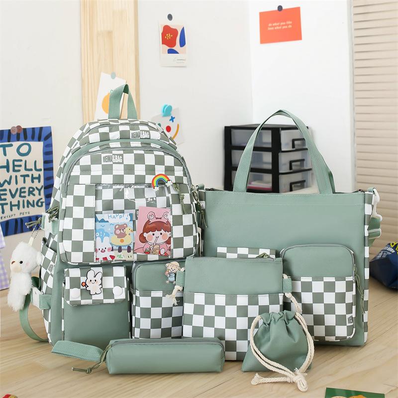 Набор рюкзаков из пяти предметов Милый свежий рюкзак для подростков Студентки на кампусе Большая вместительная уличная сумка на плечо Рюкзак Небольшой пакет на шнурке зелёный 2119₽