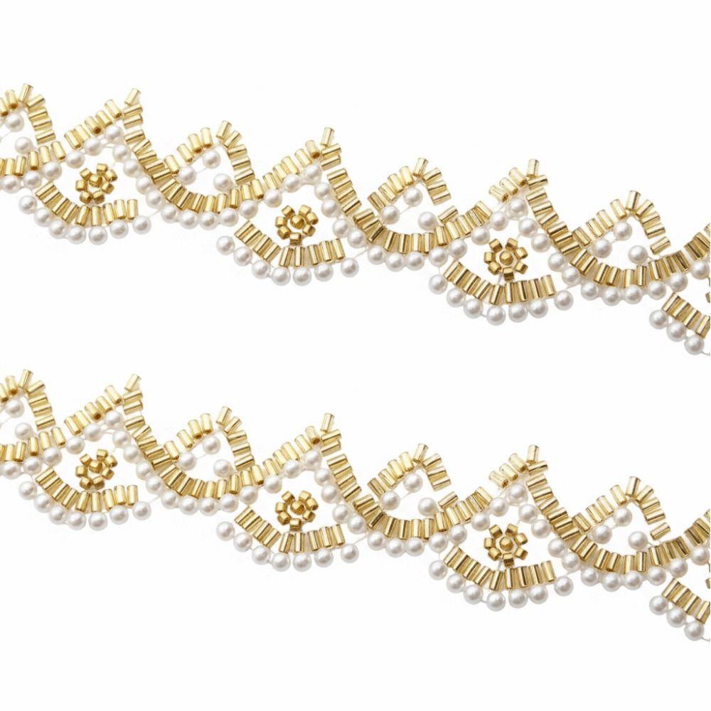 Dentelle Perles d'Ongles Dorées 5 yards Bande de Perles de Verre Collier Ceinture de Taille Accessoire pour Cheveux