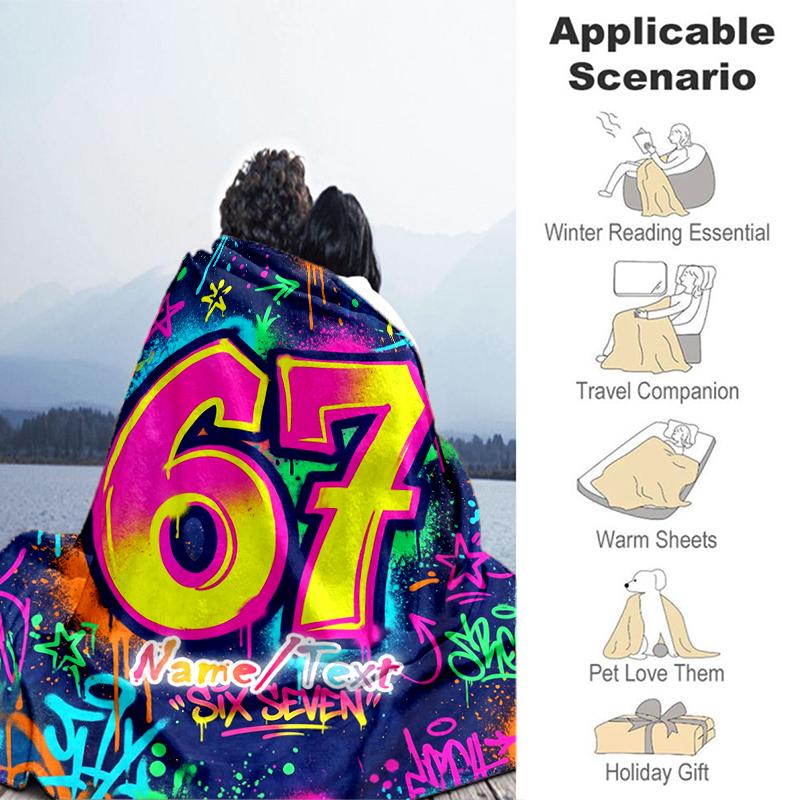 1PC Custom Name Colorful Graffiti Art Flannel Blanket Versatile,all-season Throw Suitable for the Living Room,bedroom,camping,travel,and Gift