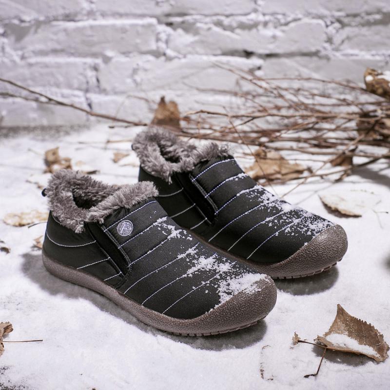 Plush Snow Boots Slip-on Cotton Shoes Winter Warm Casual Sports Shoes Walking Flats Waterproof Daily Shoes
