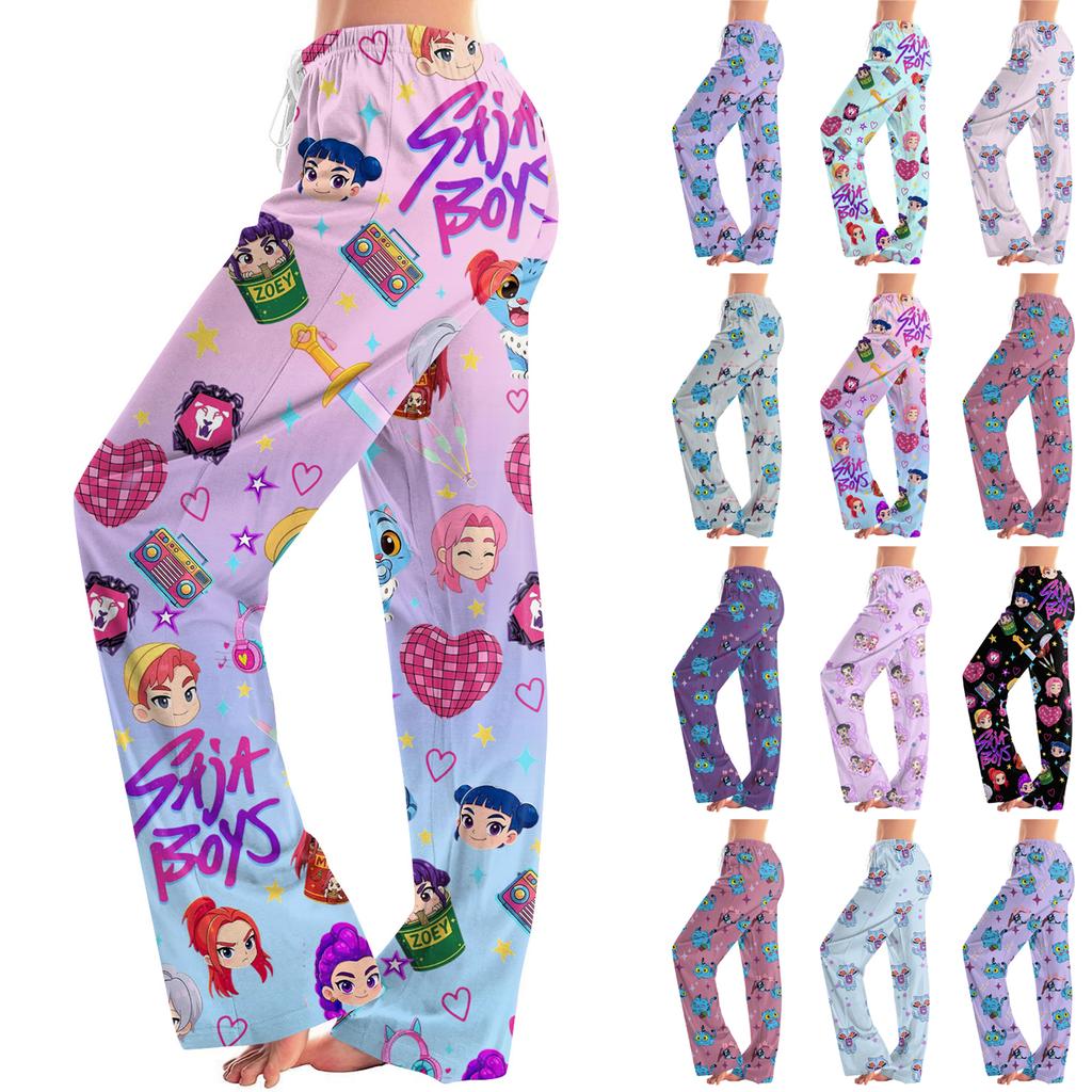 Womens Pajama Pants Sleepwear Casual Drawstring Elastic Waist Pants Comfy Straight Yoga Loose Trousers