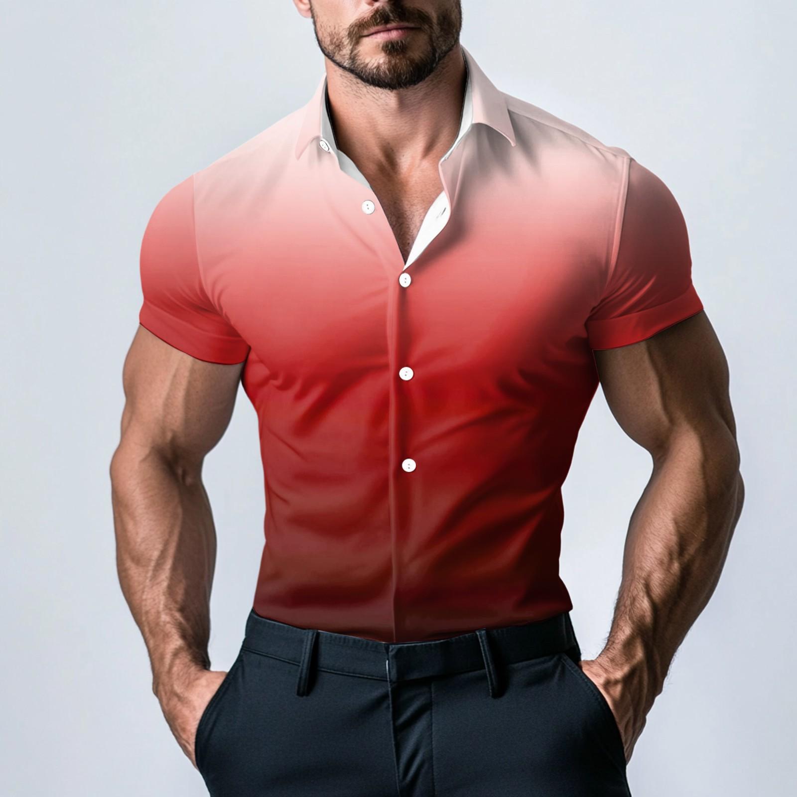 

Мужская модная атласная рубашка с коротким рукавом с принтом XXXL красный