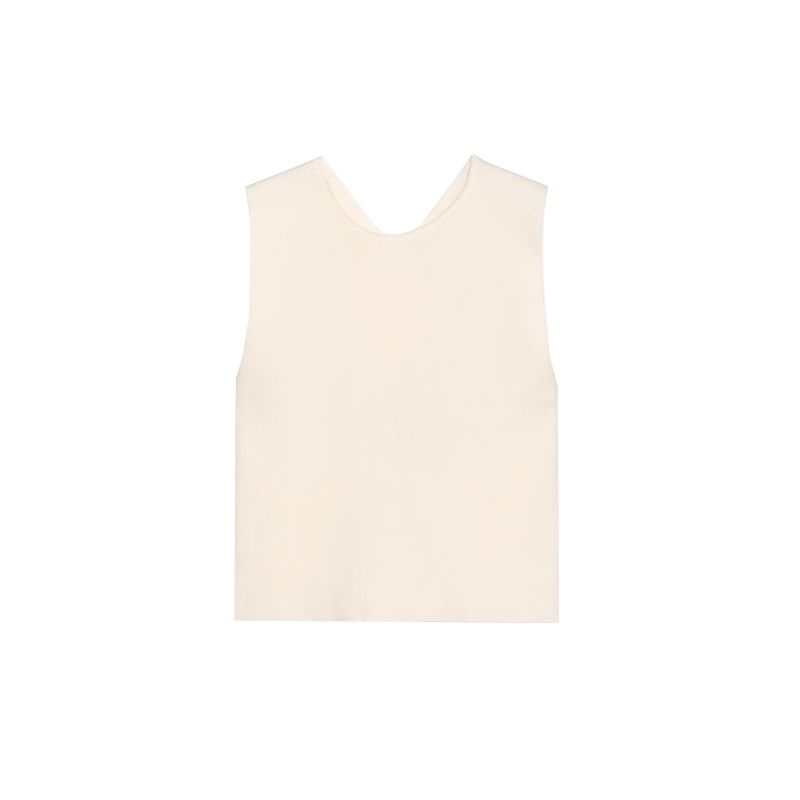 Summer New Product Women's Clothes French Style Design Back Slit Knitted round Neck Sleeveless Short Top 3646008