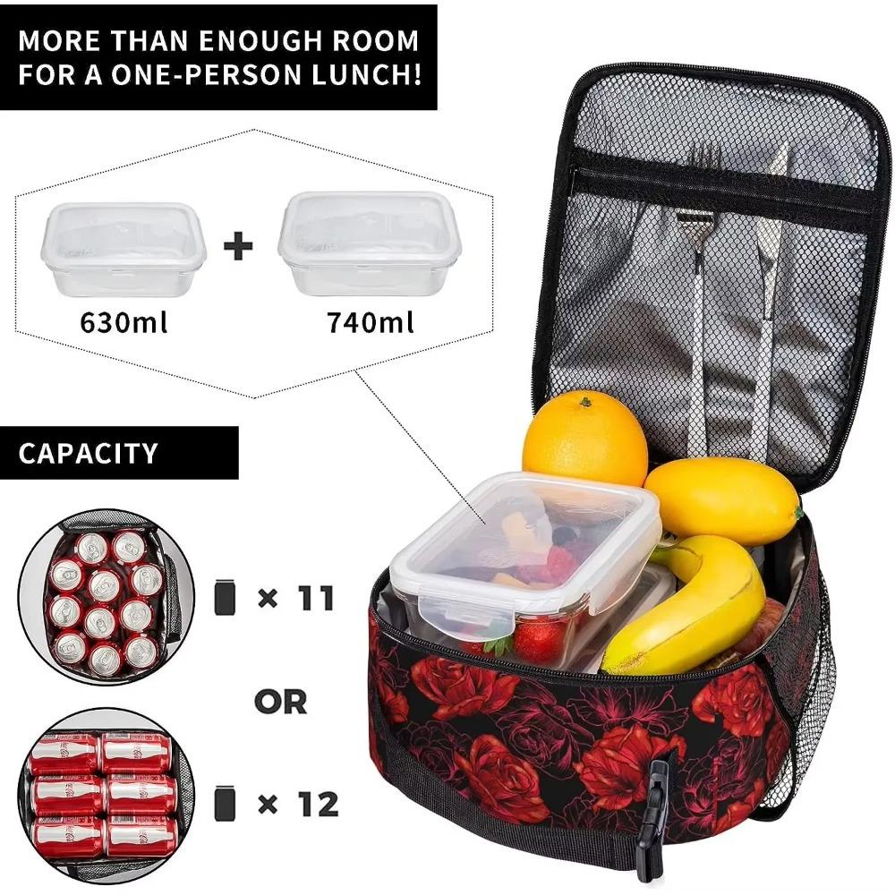 Red Rose Thermal Lunch Bag for Women Girls Reusable Insulated Lunch Box with Adjustable Shoulder Strap for Work Picnic Beach