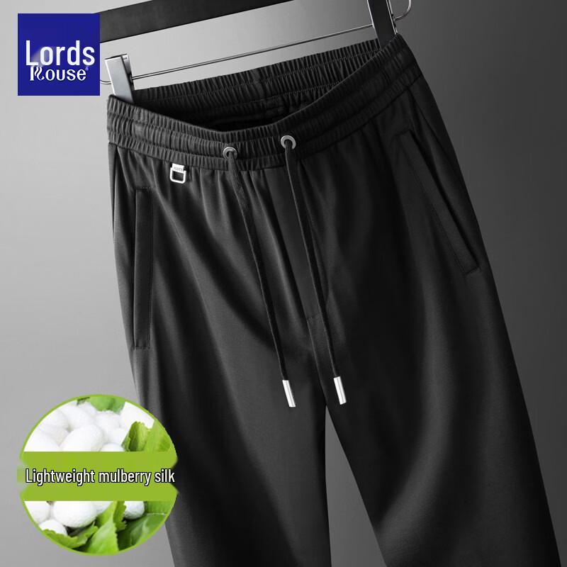 Men s Mulberry Silk Blend Summer Casual Straight-Leg Pants L