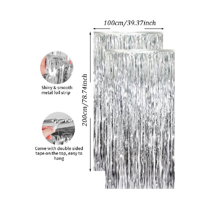2pcs-1*2m Metal Foil Fringed Curtains for Party Background Wall Decoration Tassel Shiny Aluminum Film Wall Curtains 5