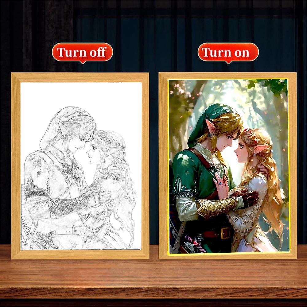 Legend Zelda Light Painting Photo Frame Princess Action Figure Led Night Anime Figures Collection Room Decor Gift of Poseable Articulated Scale