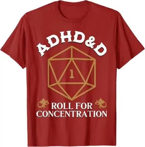 

Retro ADHDD Roll for Concentration DnD Mens and Womens Tshirts RPG Game Player Pattern Set Fun Tshirt Short Sleeve Shirt L
