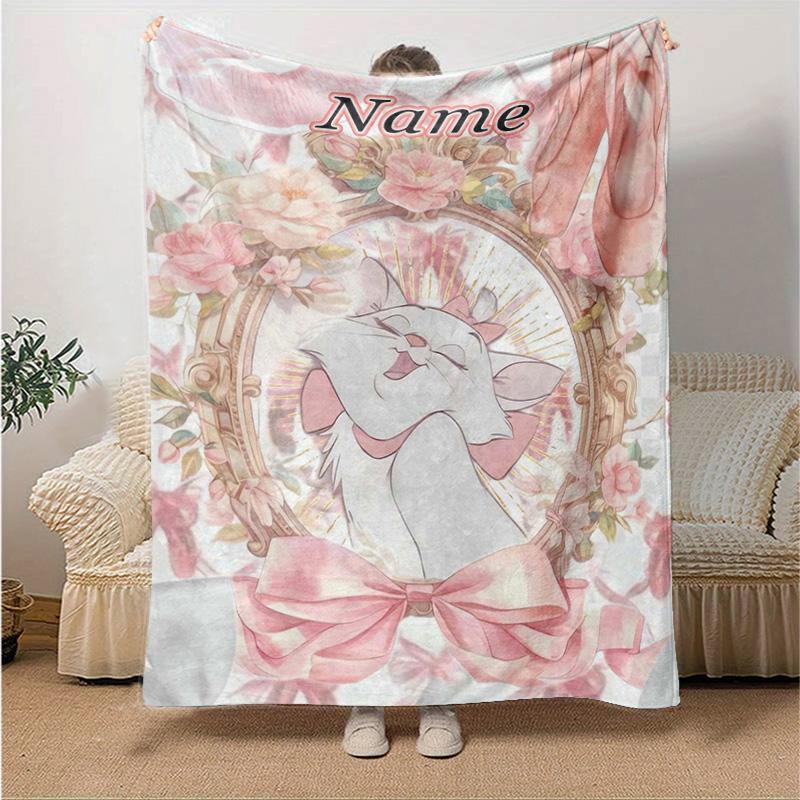 Custom 1pc Pink Hearts Cats Blanket, Soft And Comfortable Blanket, Casual Warm, Camping Travel Blanket, Birthday Gift Q910113