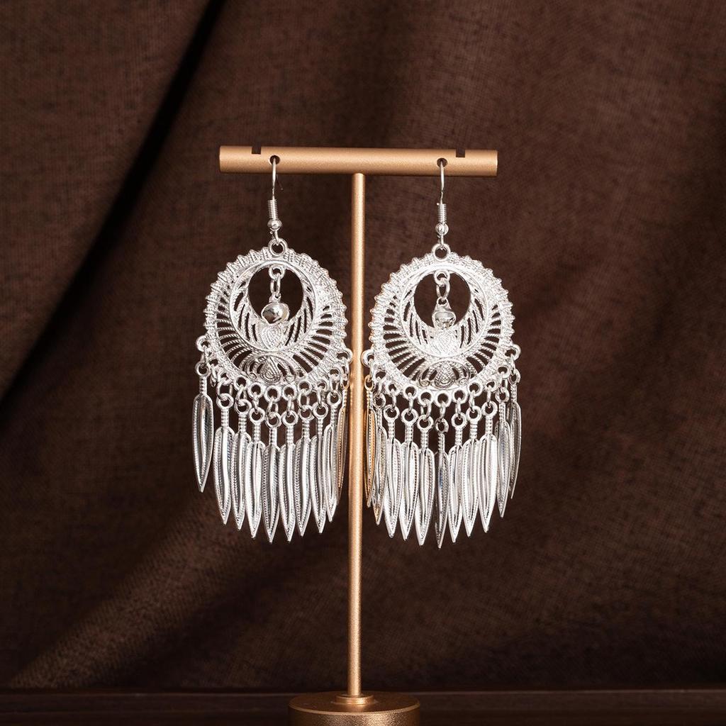Miao Silver Tassel Earrings: Ethnic Style, Fashionable Exaggeration, Light Luxury Design