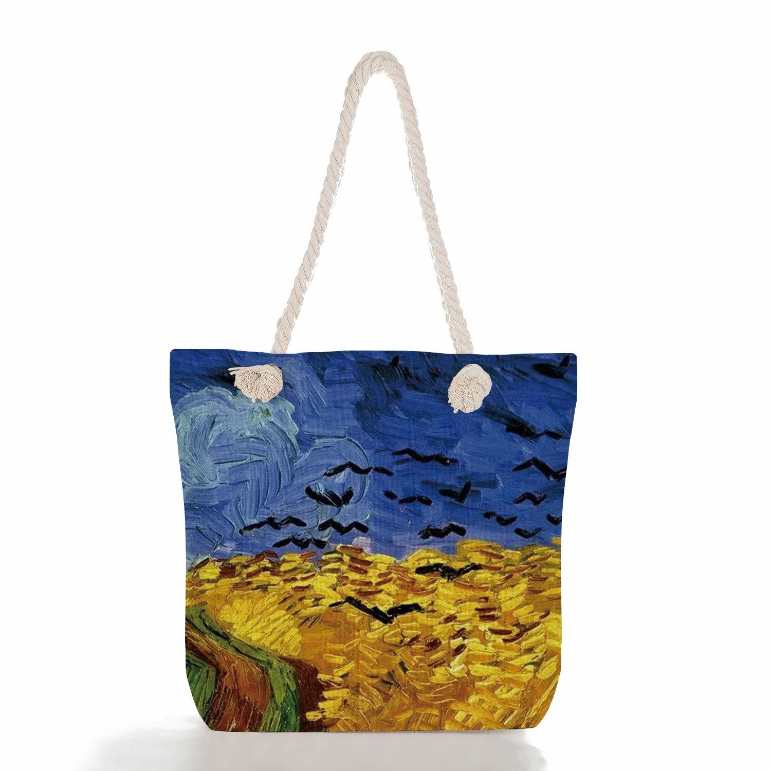 Creative oil painting print thick rope single-shoulder beach bag 7267 KTB