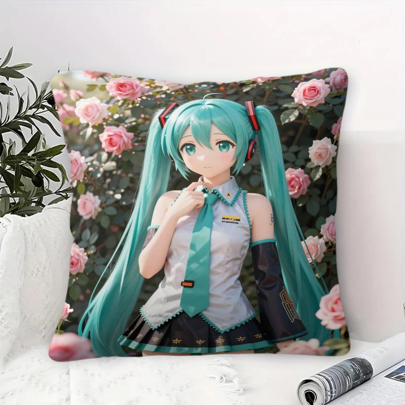 Floral Hatsune Miku Throw Pillow18.18Inch Cushion Accent Pillow Includes Pillow Core Hd Print For Teens Sofa Bedroom Living Room