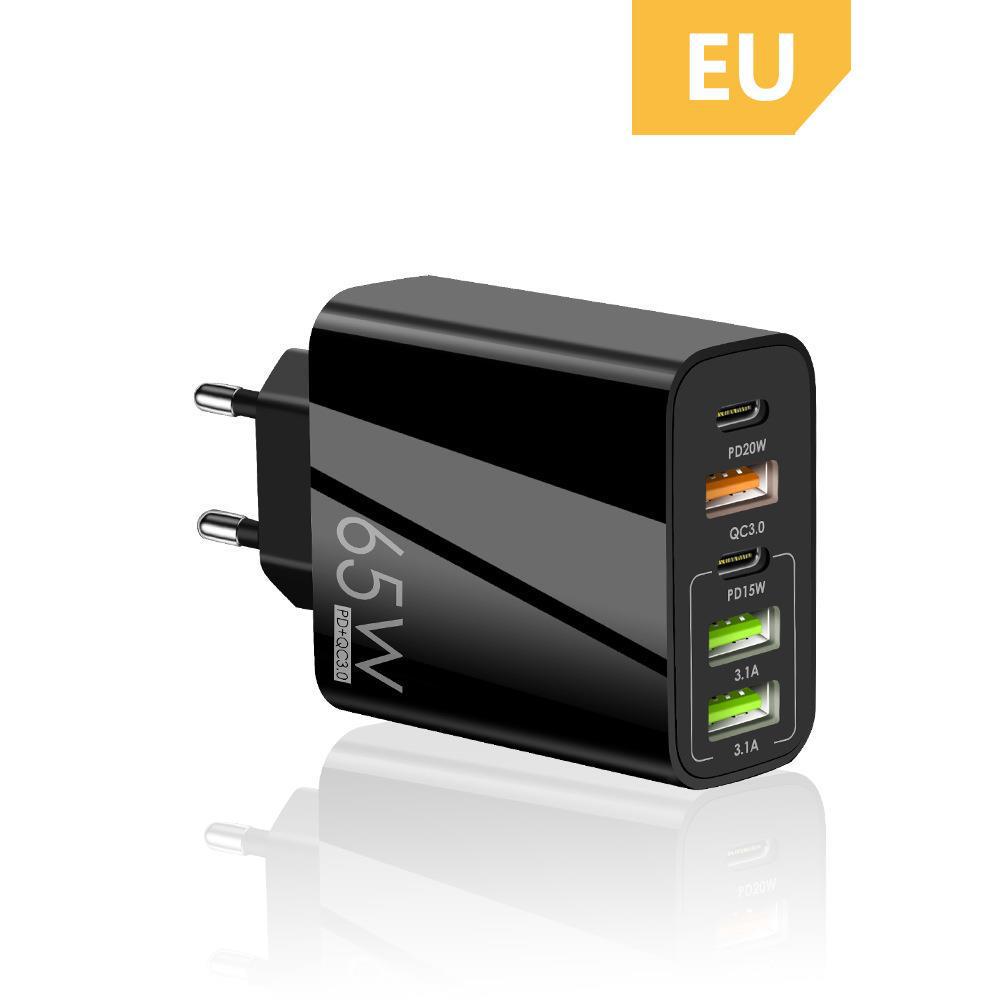 PD65W Fast Charger: 5V3.1A Multi-port Adapter with PD & 3 USB Ports for EU, US, UK