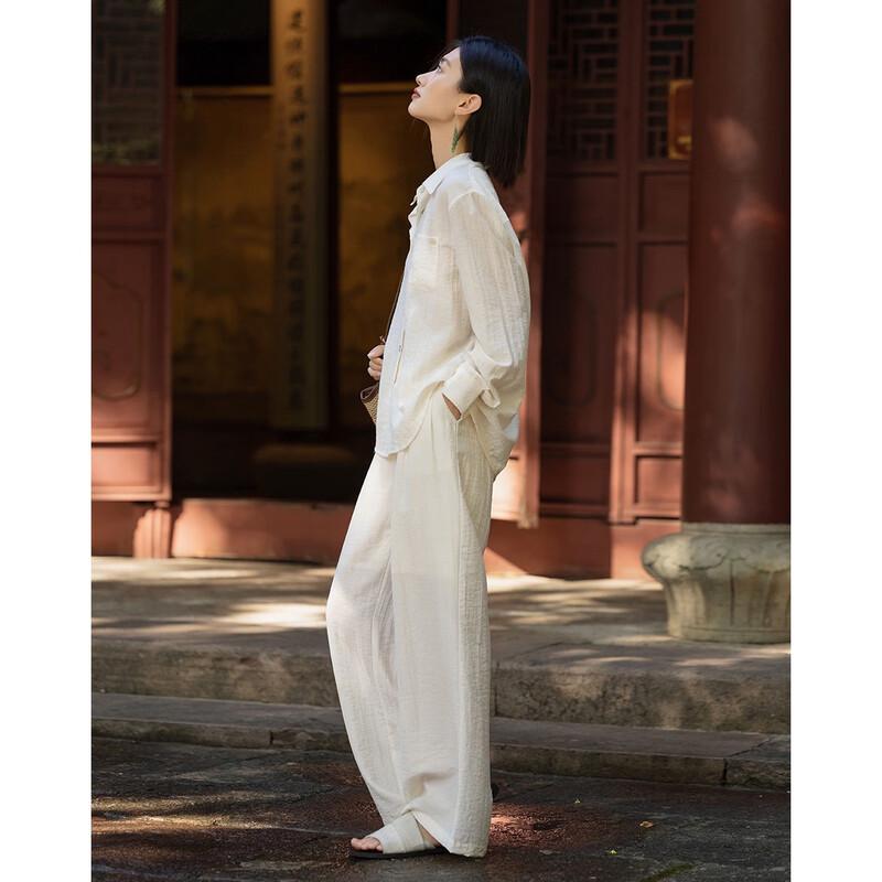 Demana Women's Linen Blend Lapel Shirt & Wide-Leg Pants Set