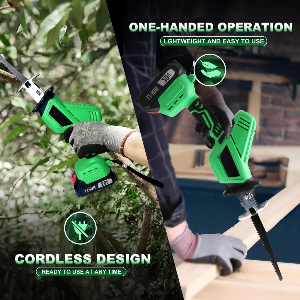 20V Cordless Electric Reciprocal Saw Industrial Grade DIY Tool for Metal Wood PVC & Plastic-EU Local Warehouse