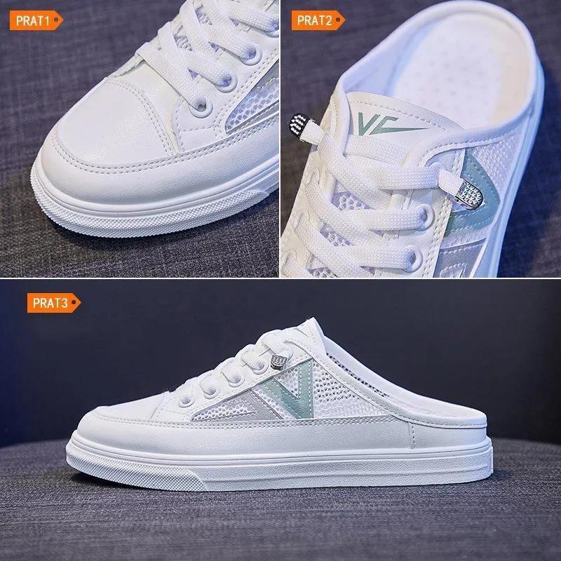 WTEMPO Damen Atmungsaktive Outdoor Mesh Schuhe Frühling Sommer Einfache Weiche Sohle Baotou Flache Feste Beiläufige Halbe Hausschuhe