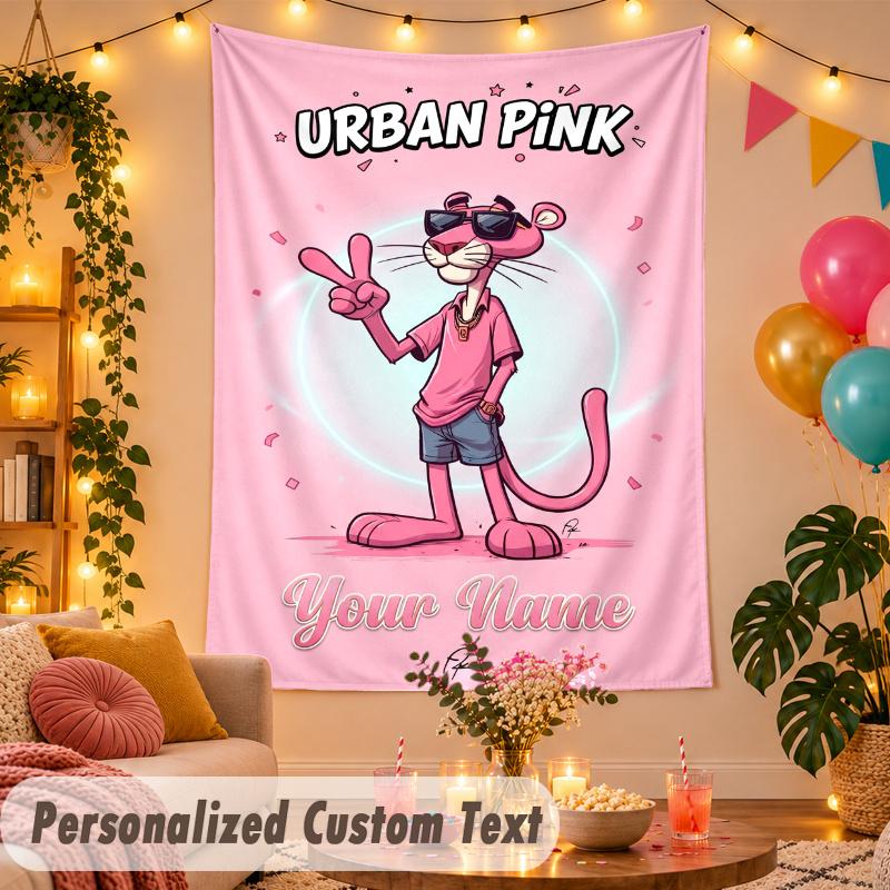 Der rosarote Panther Personalisierte Wandteppich Benutzerdefinierter Name Text Polyester Hängende Dekoration Haus Raum