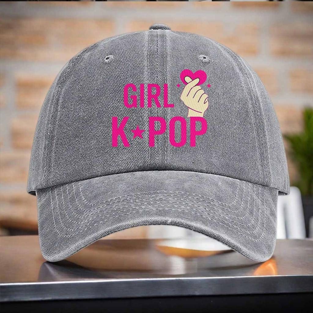 pc A GIRL KPOP Printed Washed Baseball Cap an Adjustable Sunshade Hat Is an Essential Item for Parties And Fashionable Outfi