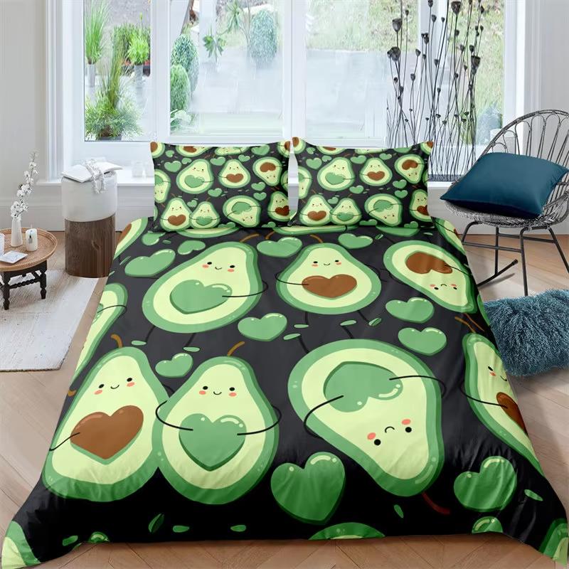 Green Avocado Duvet Cover Twin Queen For Boys Girls Teen Kawaii Tropical Fruit Bedding Set Botanical Cartoon Comforter Cover