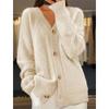 Damen V-Ausschnitt Zopfmuster Cardigan Flauschig Weich Langarm Knopfleiste Locker Lässig Herbst Winter Taschen Pullover Mantel