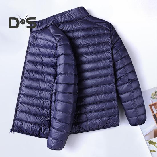 Herren Baumwolljacke Stehkragen Langarm Reißverschluss Knopfleiste Jacke Mantel mit Taschen Einfarbig Gesteppt Lässige Daunenjacke