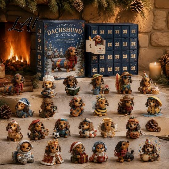 Halloweenská domácí dekorace 24denní adventní kalendář 2026 Mini figurky skotského kravského/koňského/psího Vánoční odpočet Sváteční krabičkový kalendář 2D akryl