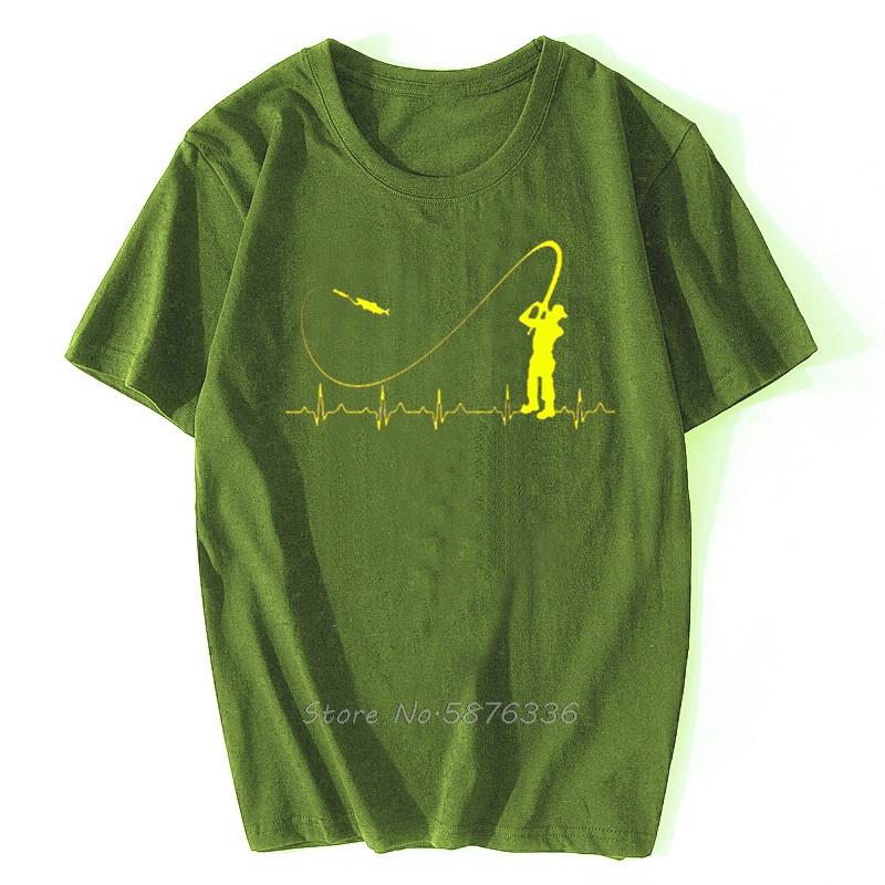 Fishinger Heartbeat T Shirt - Funny Fish Fisherman Gift Idea Fashion Men T-Shirt Fashion Short Sleeve Cotton Tees Men's Clothing