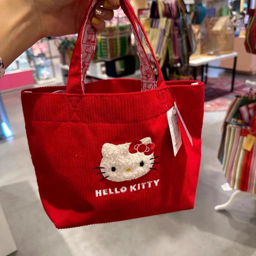 Cute Corduroy Kitty Handbag: Large Capacity, Girlish Heart Design, Portable Tote for Outings & Bento