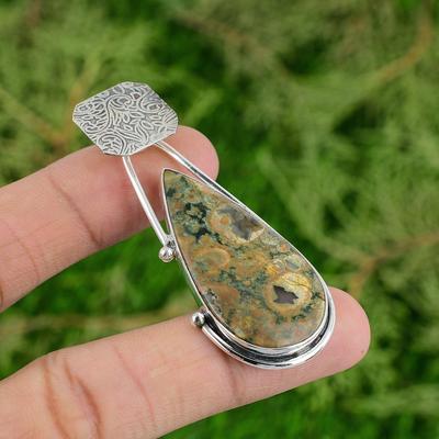 Friendship Day Sale Sterling Silver Natural Rhyolite Birthday Bezel Wife Pendant