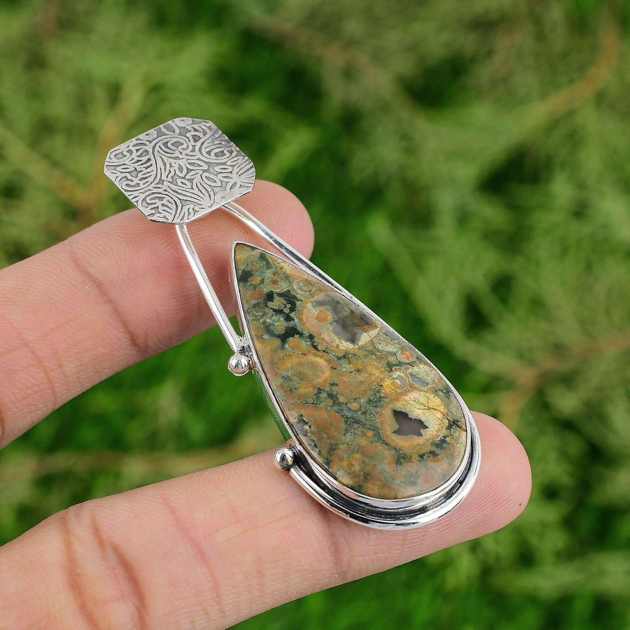 

Friendship Day Sale Sterling Silver Natural Rhyolite Birthday Bezel Wife Pendant