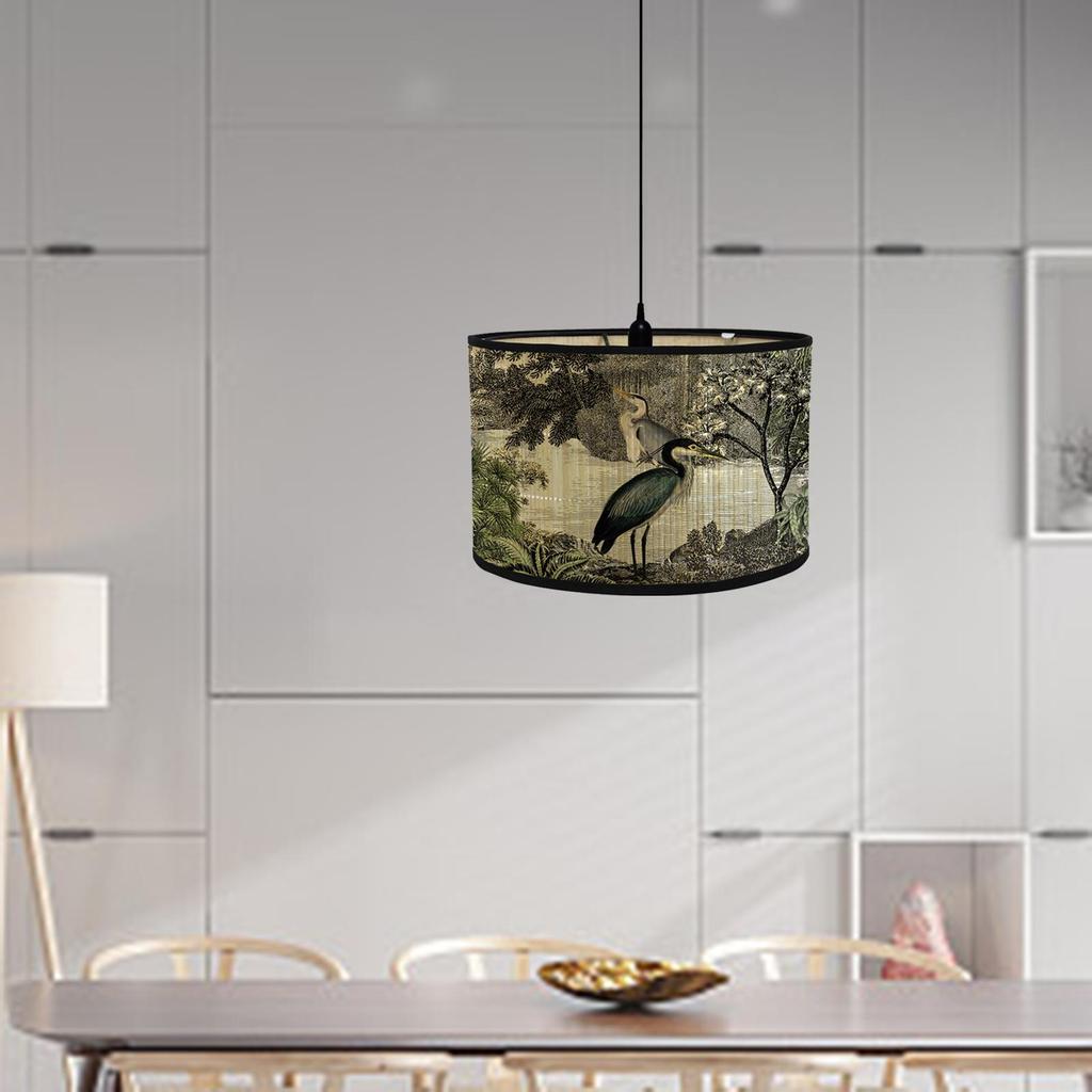 Drum Print Lamp Shade Chandelier Lamp Cover for E26/E27 Lampholder Retro Spider Decorative Bamboo Lampshade Cover