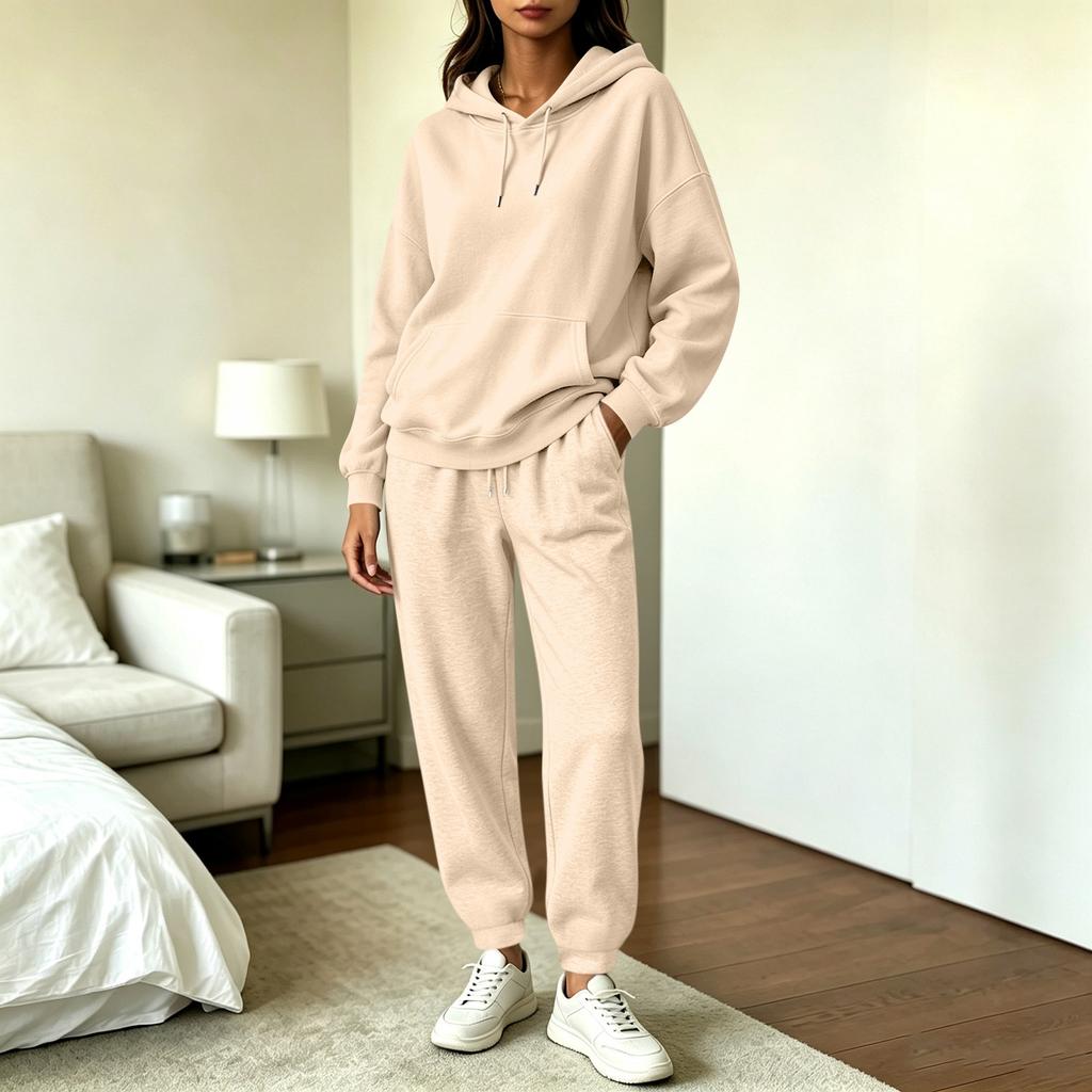 Women's Casual Hooded Long Sleeve Sweatshirt and Jogger Pants 2 Piece Set with Pockets