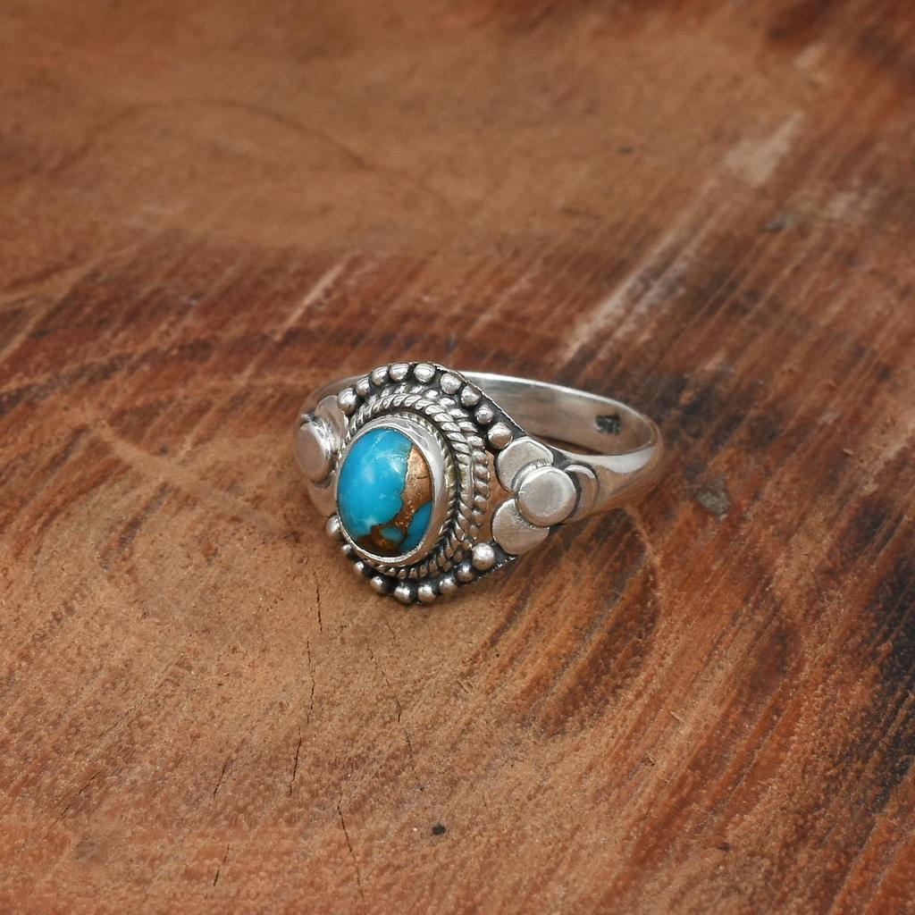Blue Copper Turquoise Gemstone Silver Ring, Handmade Silver Jewelry Ring, 925 Sterling Silver Ring, Solid Silver Ring, 6 3/4 US, Gift For Her