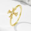 Luxury S925 Sterling Silver Cubic Zirconia Cross Ring for Women 14K Gold Plating Flower Cross Inlay Zircon Finger Rings