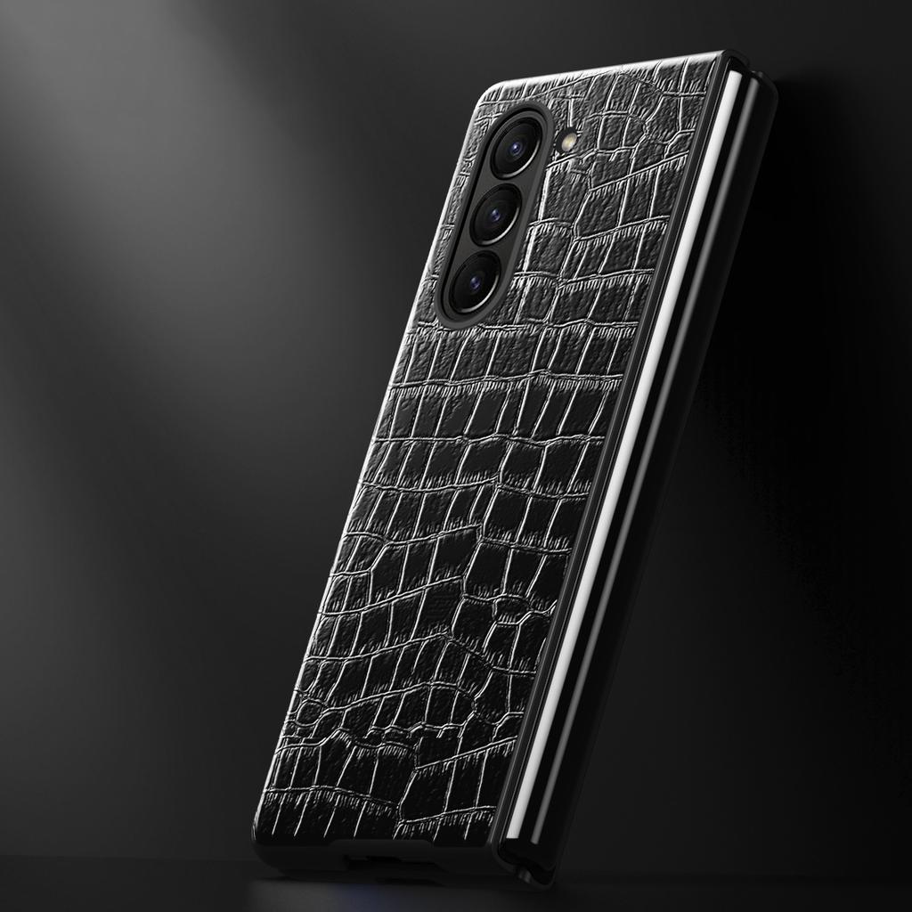 For Samsung Galaxy Z Fold5 5G Crocodile Texture Folding Phone Case PU Leather Coated PC Cover
