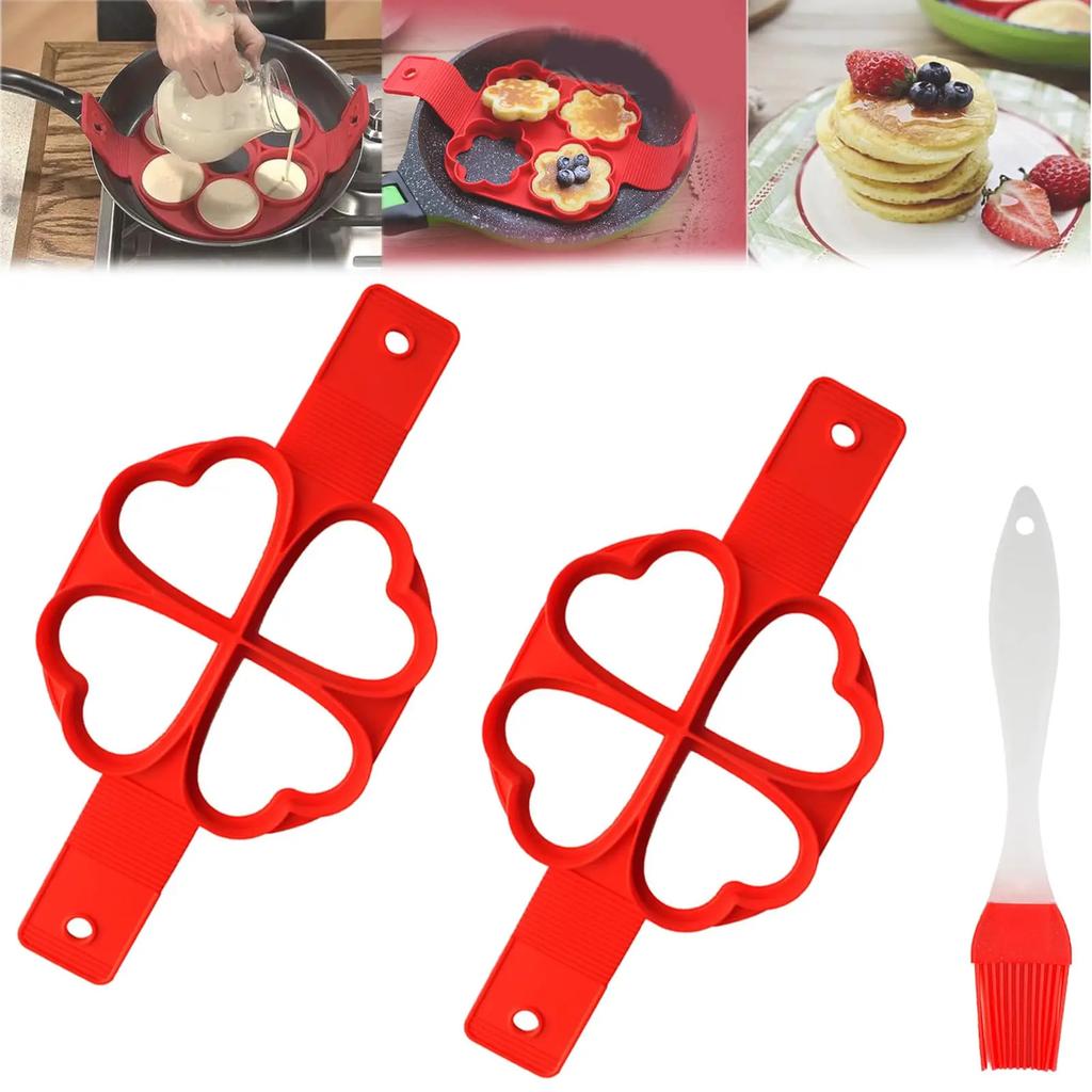Pancake Mold Multi-shaped Silicone Pancake Four-hole Omelette Maker Family Practical Silicone Cake Pancake Kitchen Baking Mold