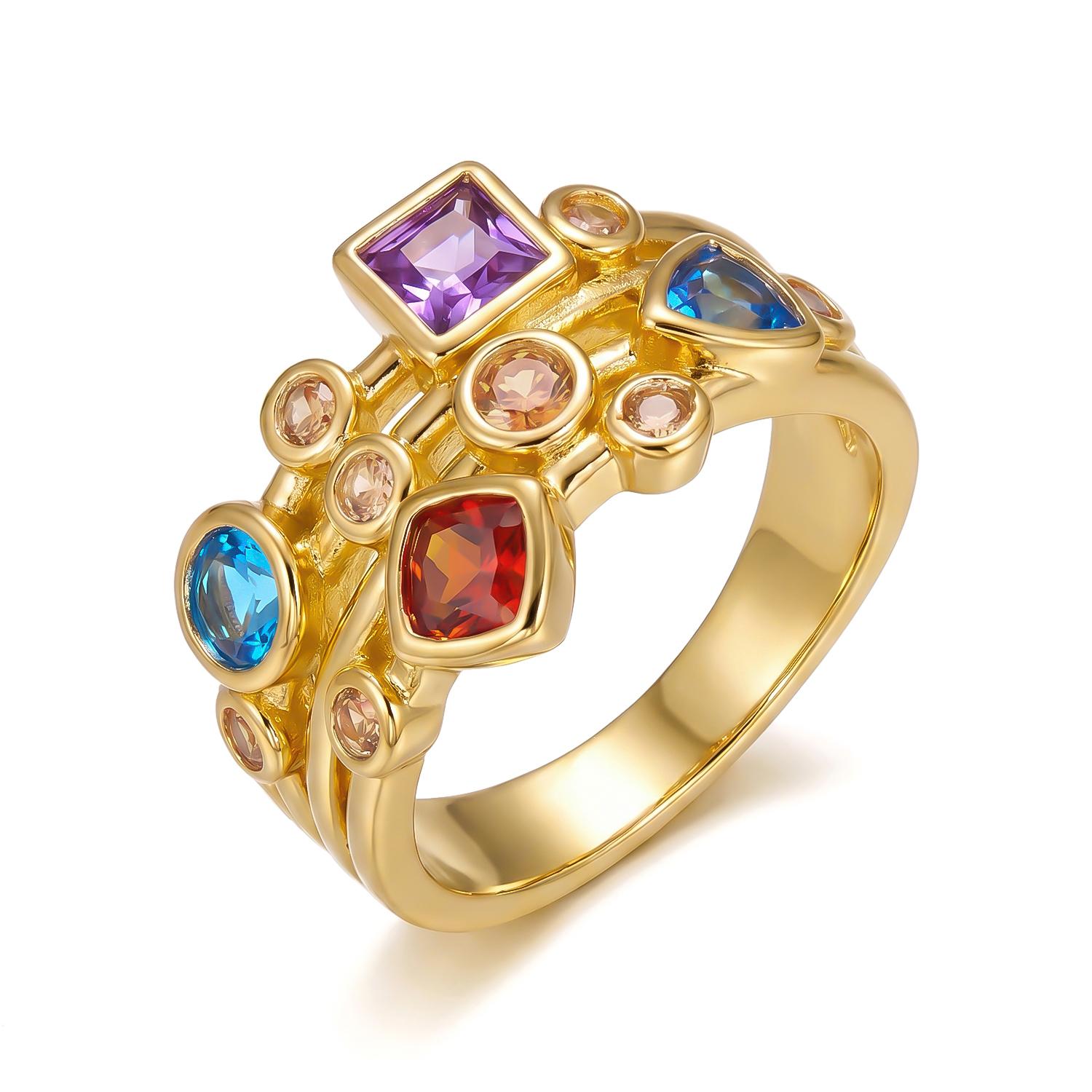 Vintage Geometrische Bunte Zirkonringe Für Frauen Luxuriöser Goldfarbener Kupfer Knöchelring Weiblicher Hochzeits-Party-Charm Schmuck Geschenk 9